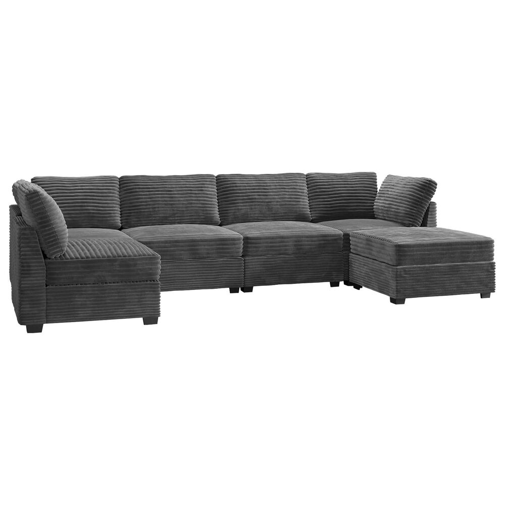 HOMLUX 6-Piece Mod Sectional with Chaise in Gray, , large