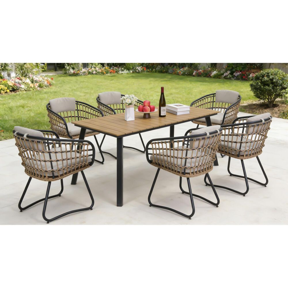 Hearth and Haven Outdoor Rectangular Dining Table with Umbrella Hole in Yellow - Table Only, , large