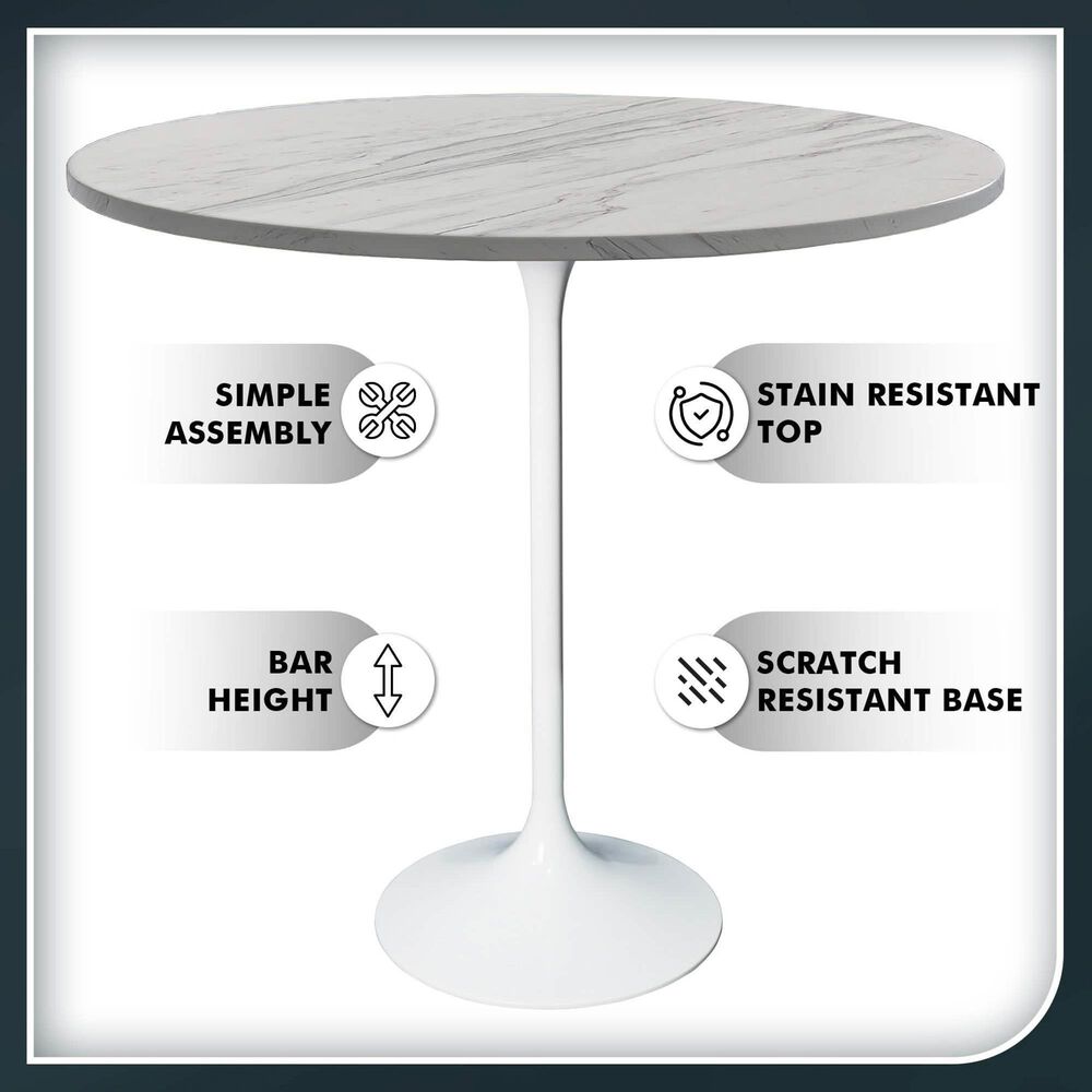 Leisuremod Verve 36&quot; Round Bar Height Dining Table with Resin Top in White - Table Only, , large