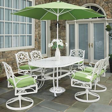 Homestyles Sanibel 9-Piece Patio Dining Set with Umbrella and Swivel Chairs in White, , large