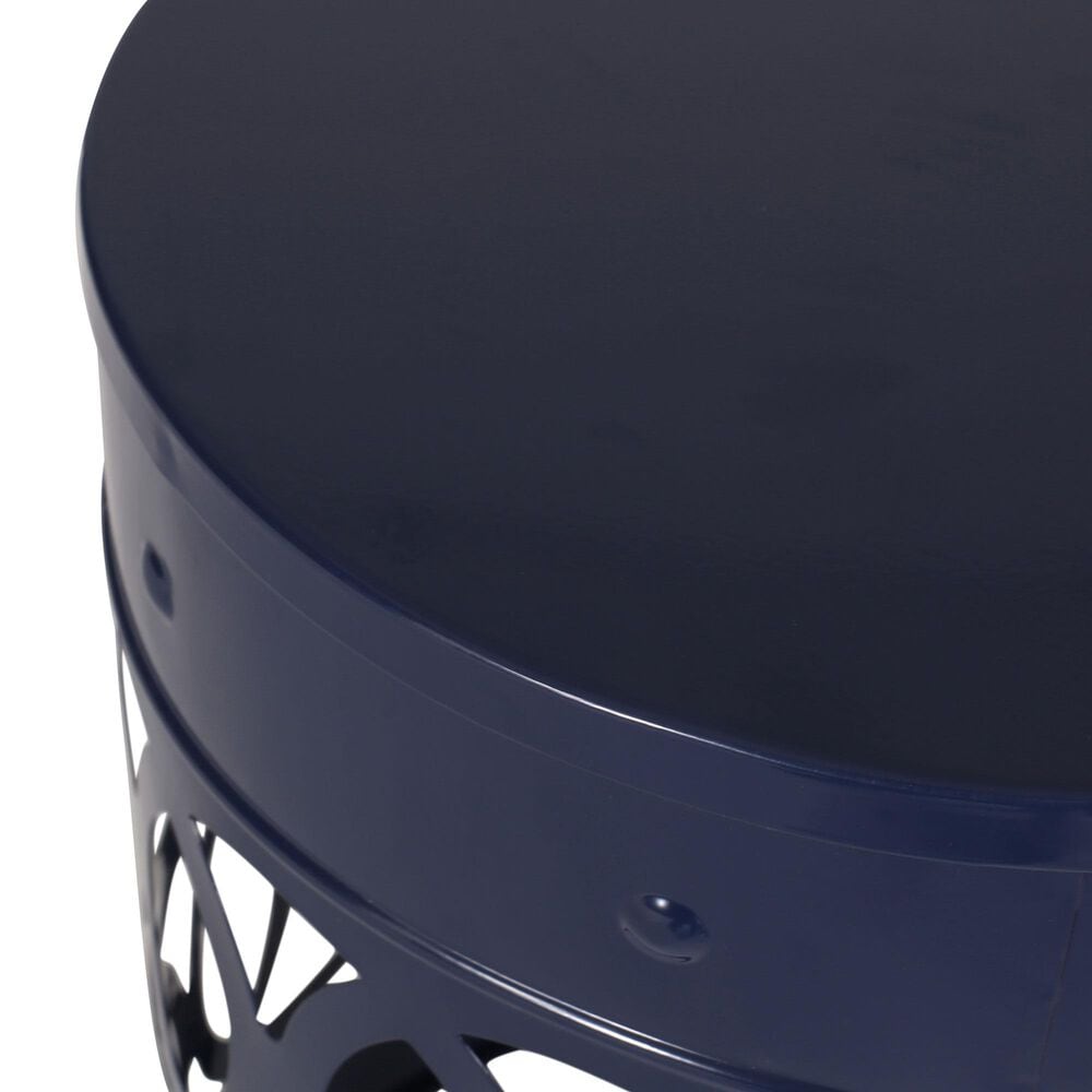 Hearth and Haven Cylindrical-Shaped Iron Patio End Table in Navy Blue &#40;Set of 2&#41;, , large