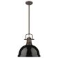 Golden Lighting Duncan 1-Light Pendant with Rod and Black Shade in Rubbed Bronze, , large