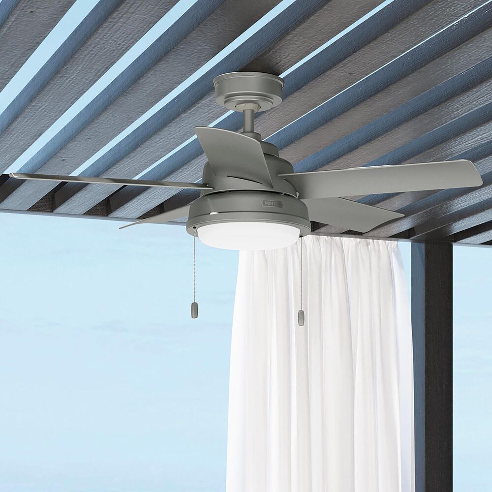 Hunter Seawall 44&quot; Outdoor Ceiling Fan with LED Lights in Matte Silver, , large