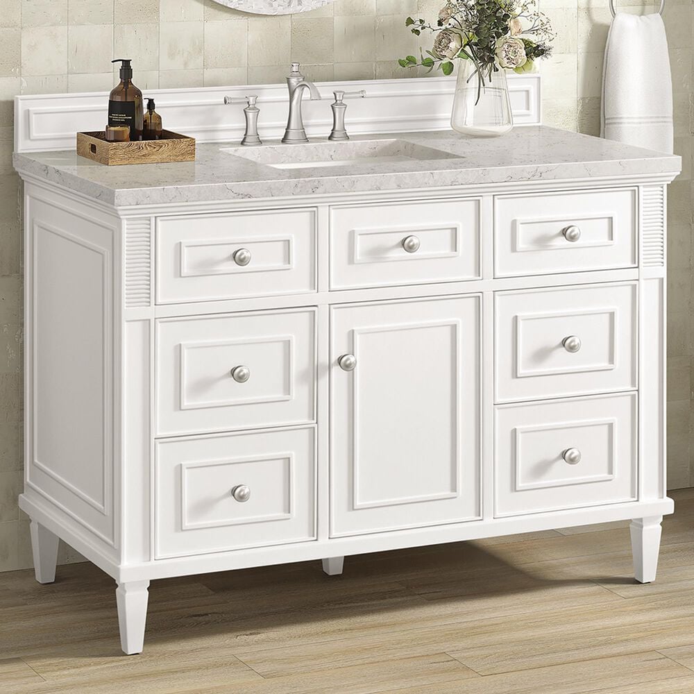 James Martin Vanities Lorelai 48&quot; Single Vanity in Bright White with 3 cm Eternal Jasmine Pearl Quartz Top, , large