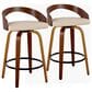 LumiSource Grotto 26" Swivel Counter Stool with Cream Faux Leather Upholstery in Walnut and Black (Set of 2), , large