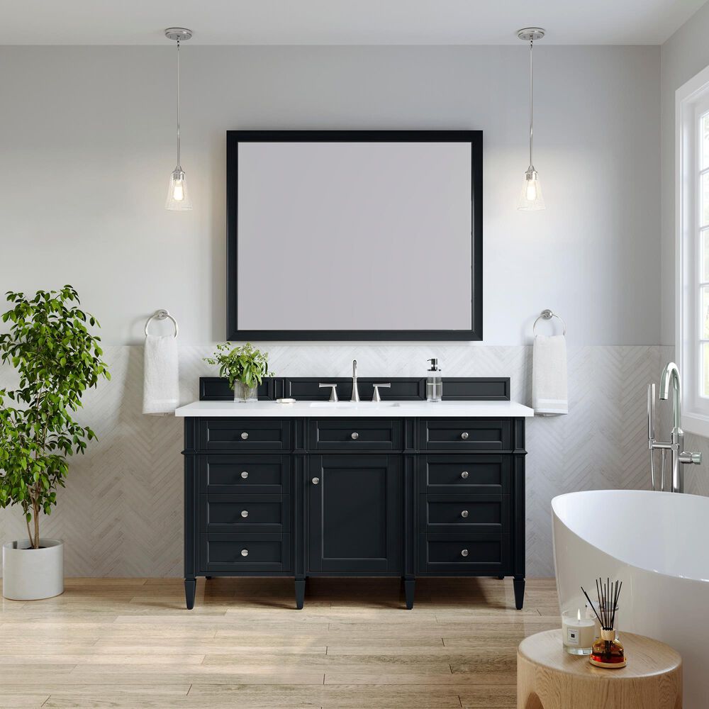James Martin Vanities Brittany 48" Single Bathroom Vanity in Black Onyx with 3 cm White Zeus Quartz Top and Rectangular Sink, , large