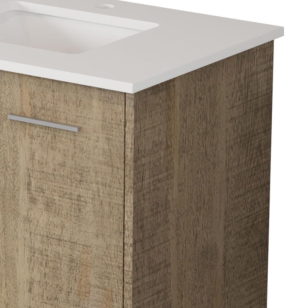 Lexora Home Lancy 30&quot; Single Bathroom Vanity in Rustic Acacia with 2 cm White Cultured Marble Top and Rectangular Sink, , large