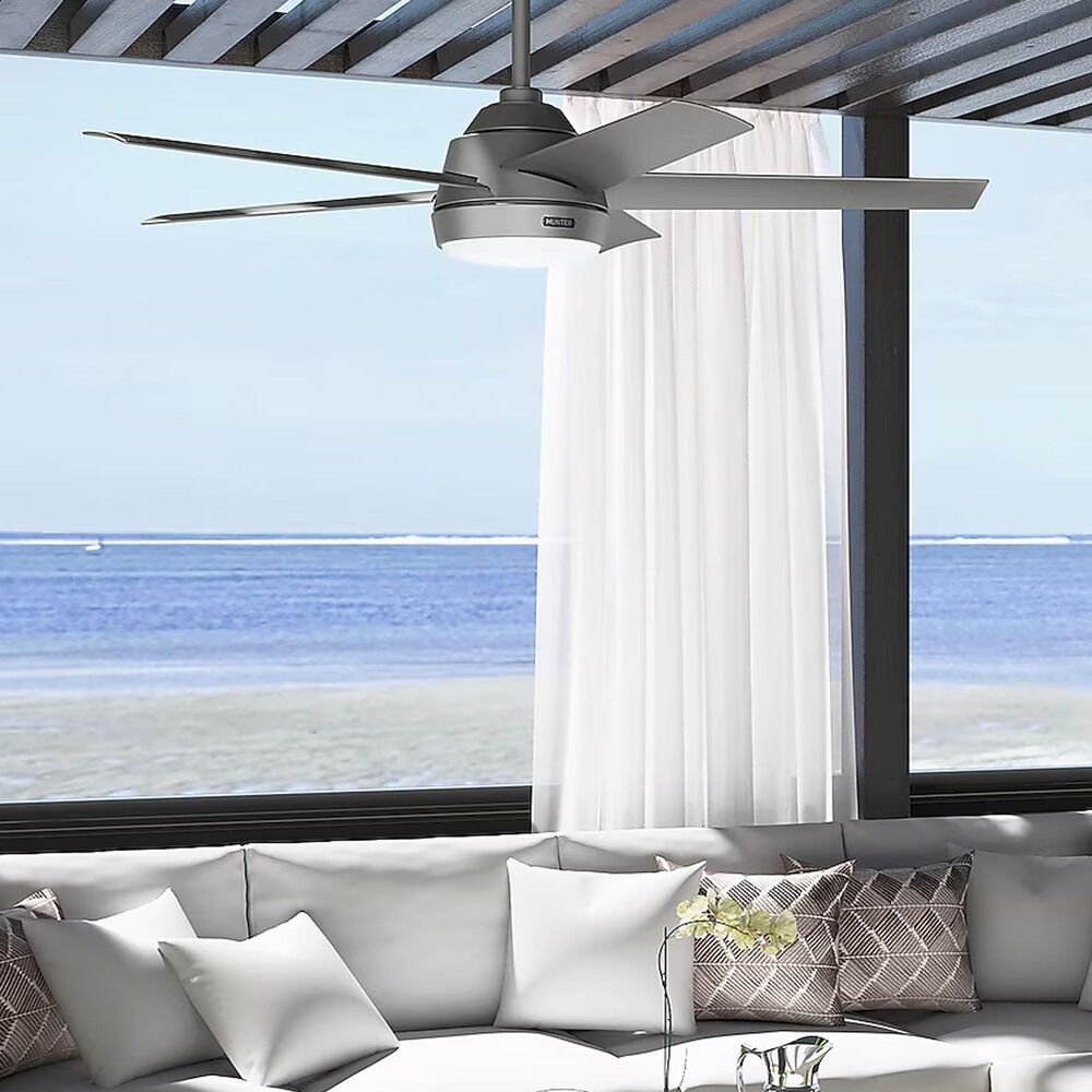 Hunter Skyflow WeatherMax 52&quot; Integrated LED Indoor/Outdoor Ceiling Fan with Light in Matte Silver, , large