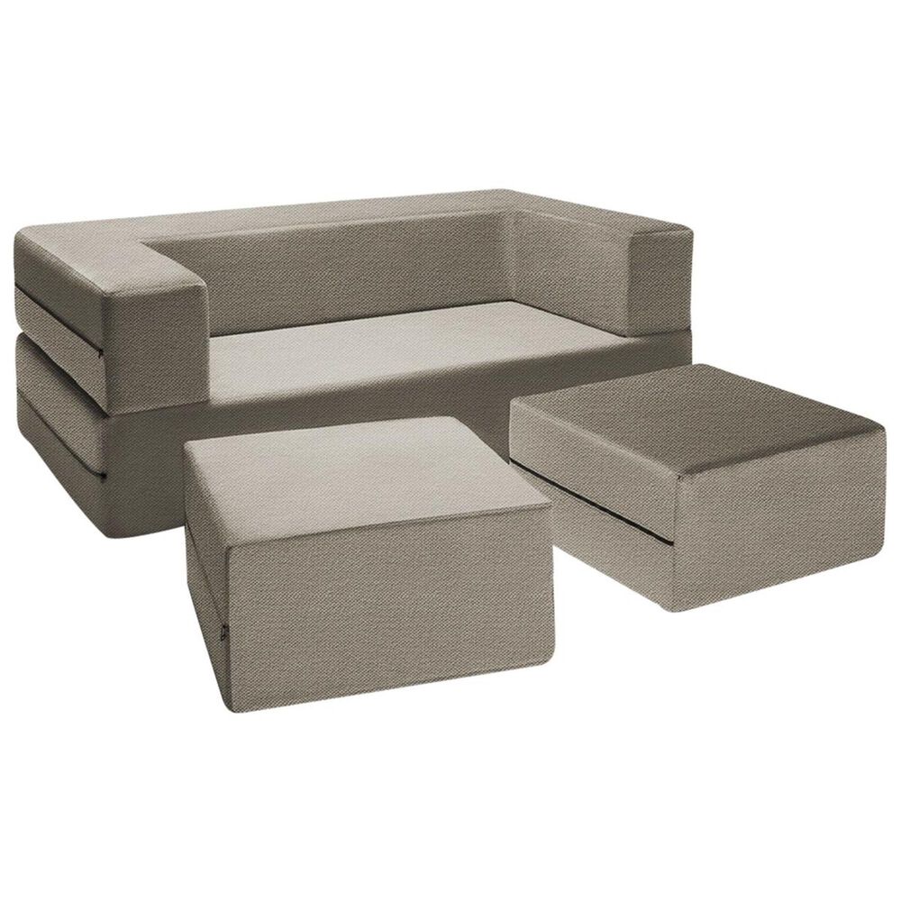 Jaxx Sacks Zipline Convertible Queen Sleeper Loveseat & Ottomans in Sand Velvet, , large
