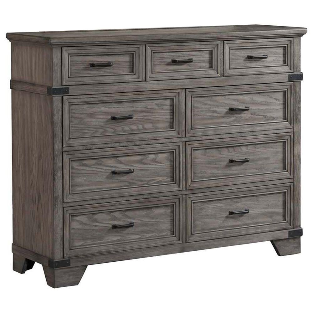 Hawthorne Furniture Forge 9-Drawer Dresser and Mirror in Wire Brushed Steel Gray, , large