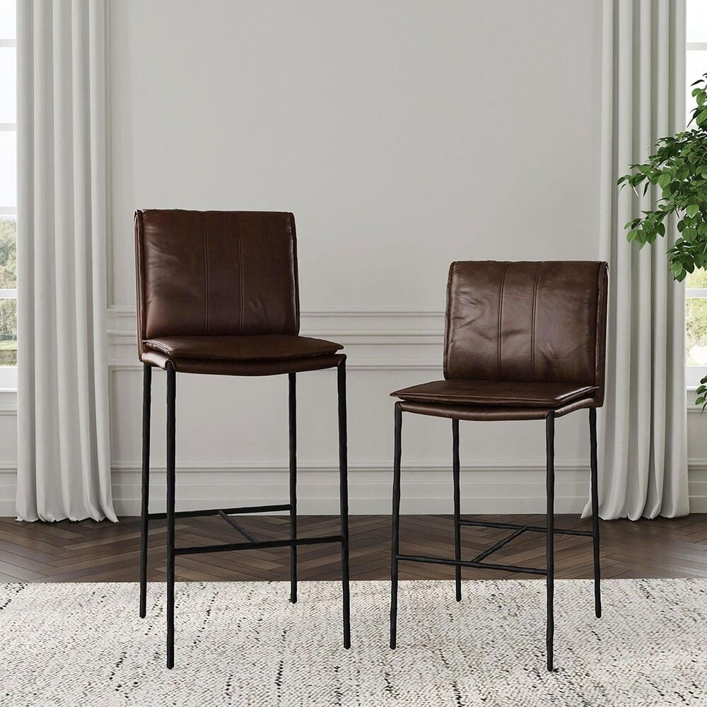 Classic Home Mayer Counter Stool Truffle Brown Leather in Black, , large