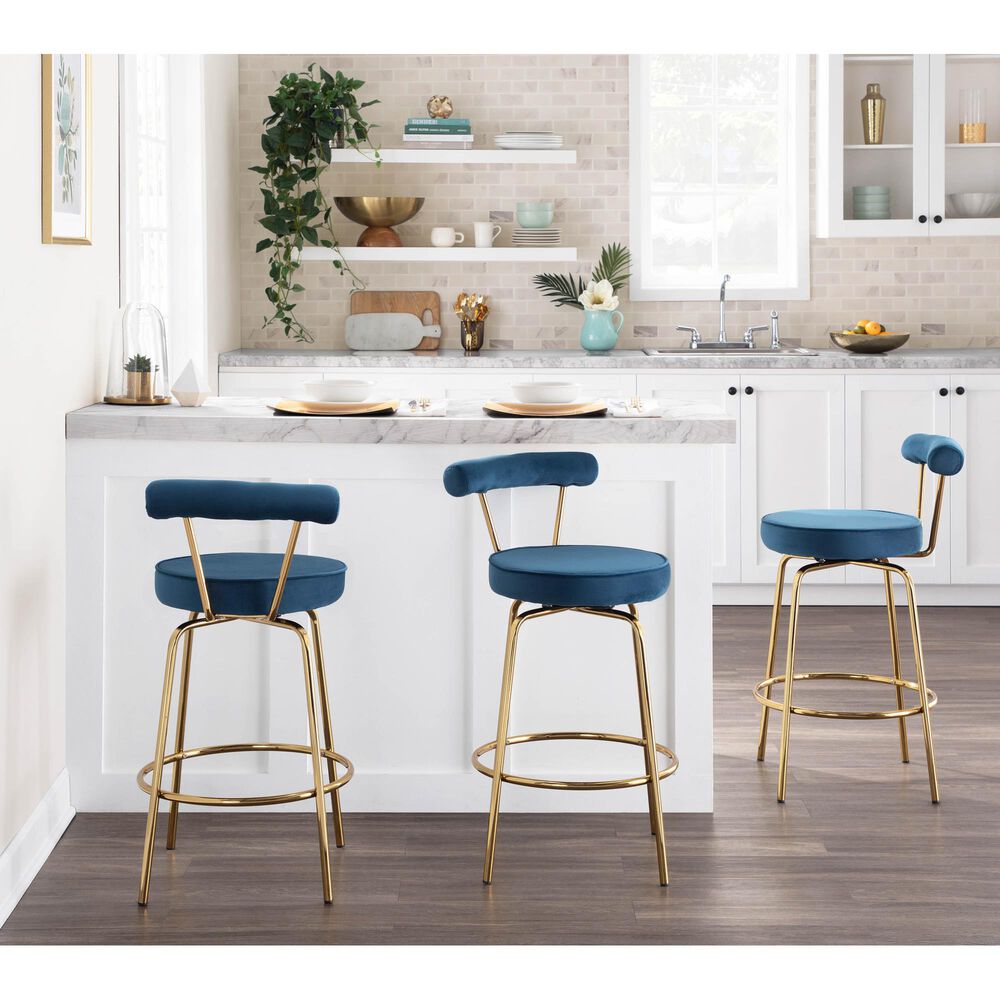 Lumisource Rhonda Counter Stool in Blue/Gold &#40;Set of 2&#41;, , large