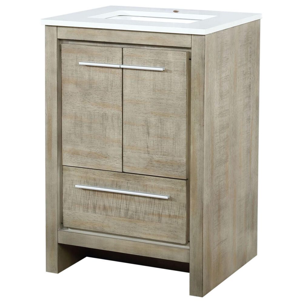 Lexora Home Lafarre 24" Single Bathroom Vanity in Rustic Acacia with 2 cm White Quartz Top and Rectangular Sink, , large