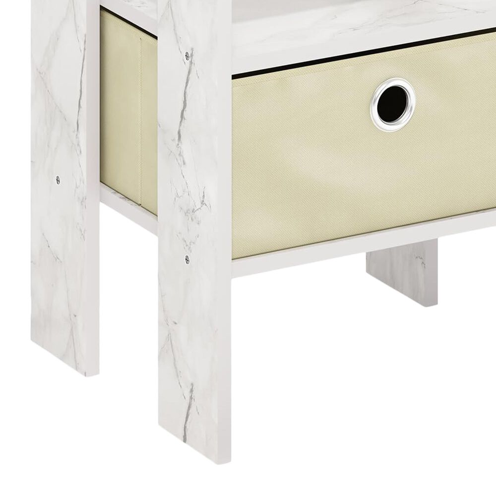HOMLUX USB and Type-C Port Charging Station End Table with Ivory Storage Bin in Marble White, , large