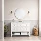 James Martin Breckenridge 48" Single Bathroom Vanity in Bright White with 3 cm Carrara White Marble Top and Rectangular Sink, , large