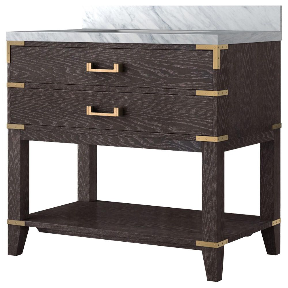 Lexora Home Norwalk 36" Single Bathroom Vanity in Brown Oak with White Carrara Marble Top and Rectangle Sink, , large