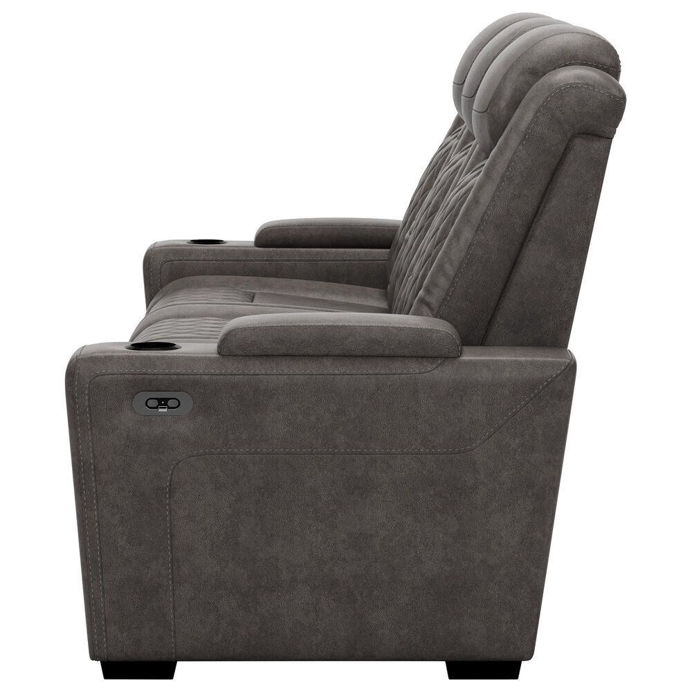 Ashley HyllMont Dual Power Reclining Console Sofa with Power Headrest in Gray, , large