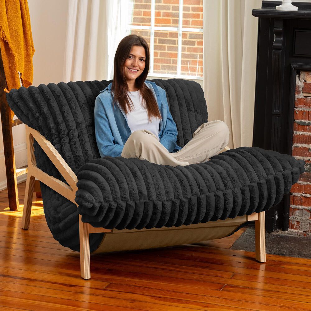 Jaxx Saxx Mondo Fur Bean Bag Lounge Chair in Black, , large