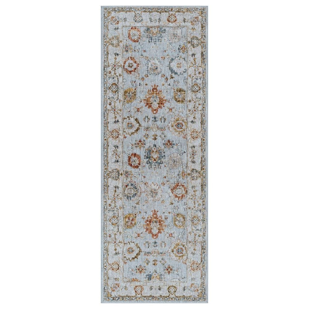 Surya Reina REN-2306 Light Gray, Cream, Denim, Rust, Mustard and Olive 2&#39;7&quot; x 7&#39;3&quot; Runner, , large