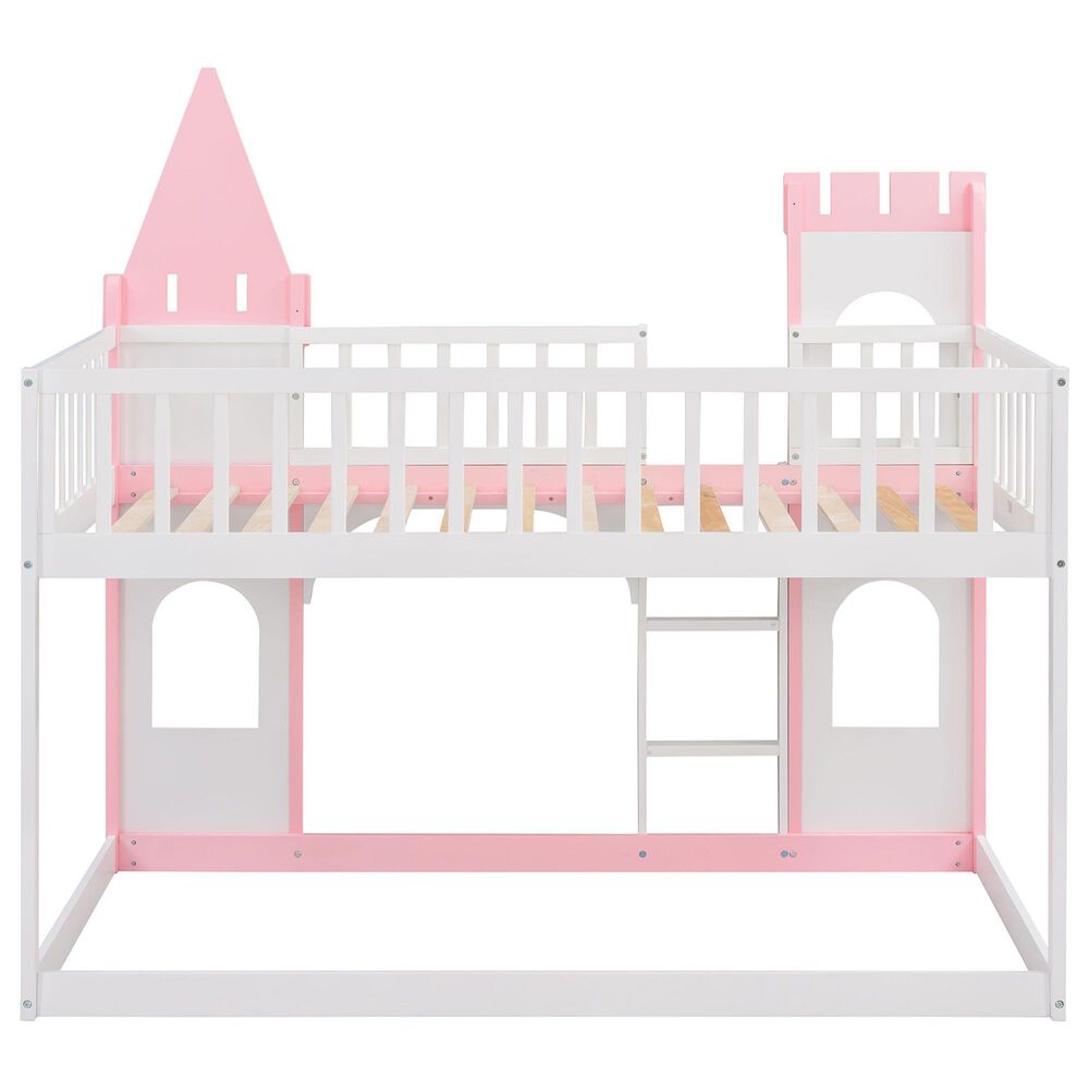 Hearth and Haven Twin over Twin Castle Bunk Bed in Pink, , large
