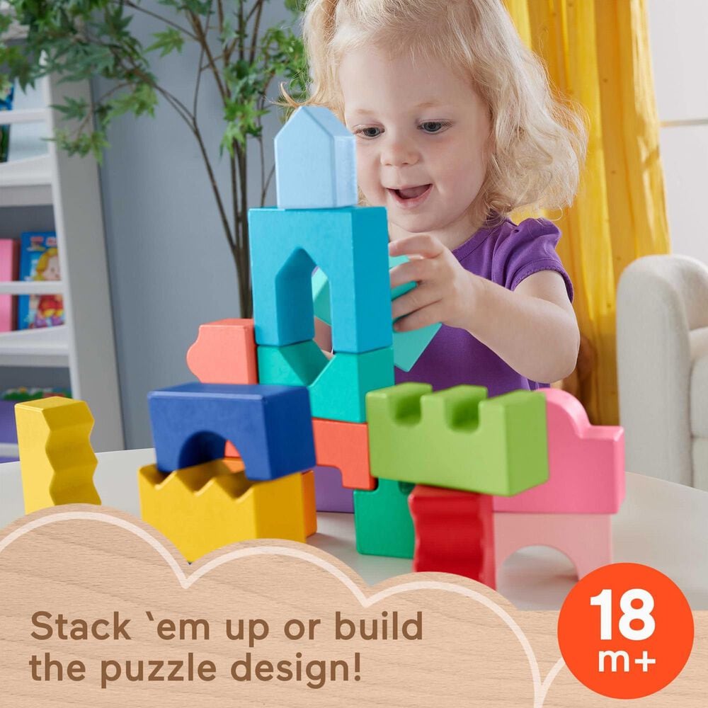 Fisher Price 20-Piece Wooden Interlocking Blocks Puzzle, , large