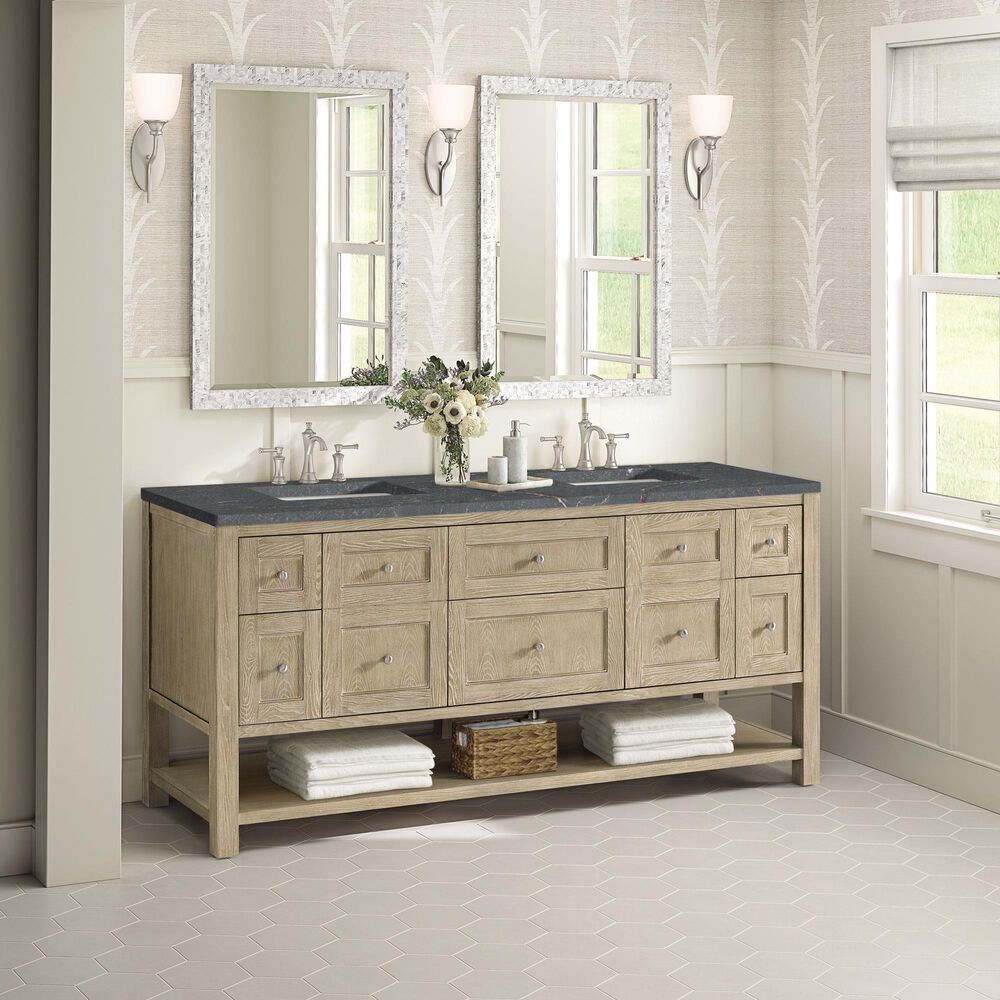 James Martin Vanities Breckenridge 72&quot; Double Vanity in Whitewashed Oak with 3 cm Parisien Bleu Quartz Top, , large