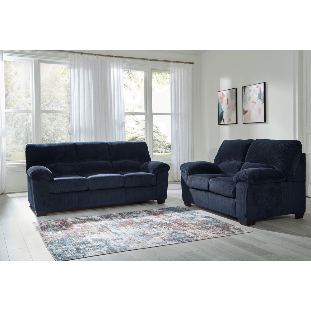 Ashley SimpleJoy Stationary Loveseat in Navy, , large