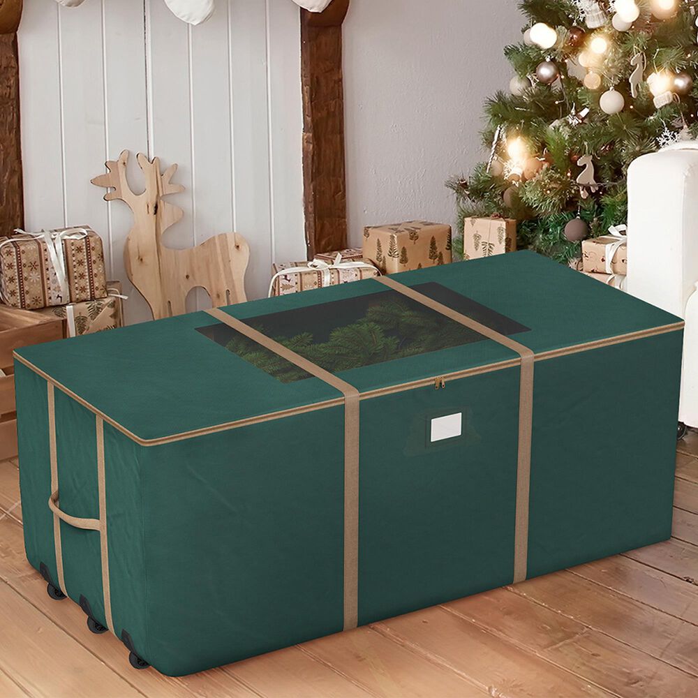 Timberlake 9&#39; Rolling Christmas Tree Storage Bag with Wheels in Green and Gold, , large