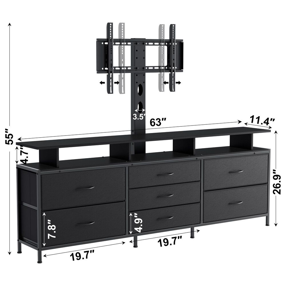 HOMLUX 63" 7-Drawer TV Stand with Adjustable TV Mount in Black Carbon Fiber, , large