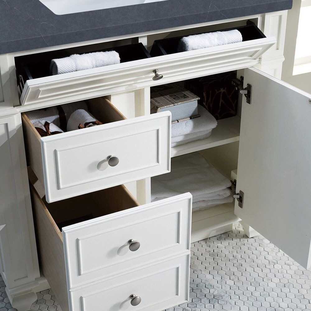James Martin Vanities Bristol 36" Single Bathroom Vanity in Bright White with 3 cm Charcoal Soapstone Quartz Top and Rectangular Sink, , large