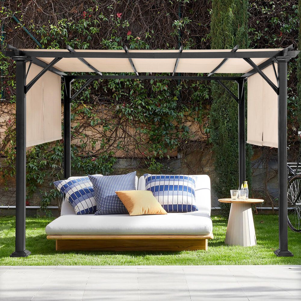 Sunwell Garden 10' x 10' Outdoor Metal Pergola with Canopy Shades in Beige, , large