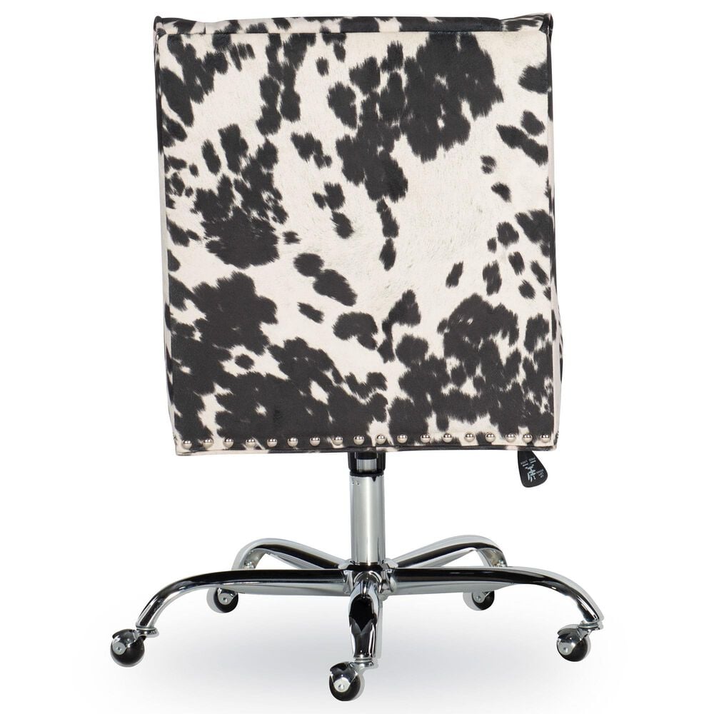 Linon Home Decor Draper Office Chair with Black and White Cow Cushion in Chrome, , large