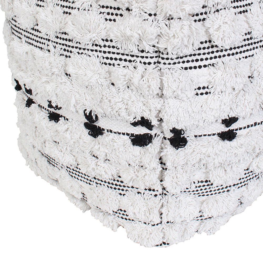 India House 18&quot; Fringe Pouf in Black and White, , large