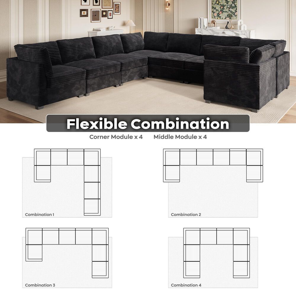 Noviland HOMLUX 8-Piece Oversized U-Sectional in Black, , large
