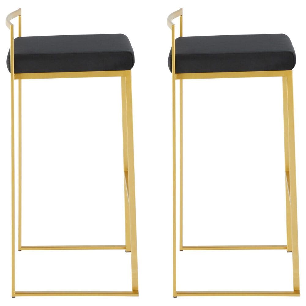 Lumisource Fuji Stackable Barstool with Black Velvet Cushion in Gold &#40;Set of 2&#41;, , large
