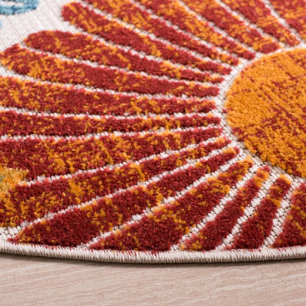 Safavieh Cabana CBN832A 4&#39; Round Creme and Red Indoor/Outdoor Area Performance Rug, , large