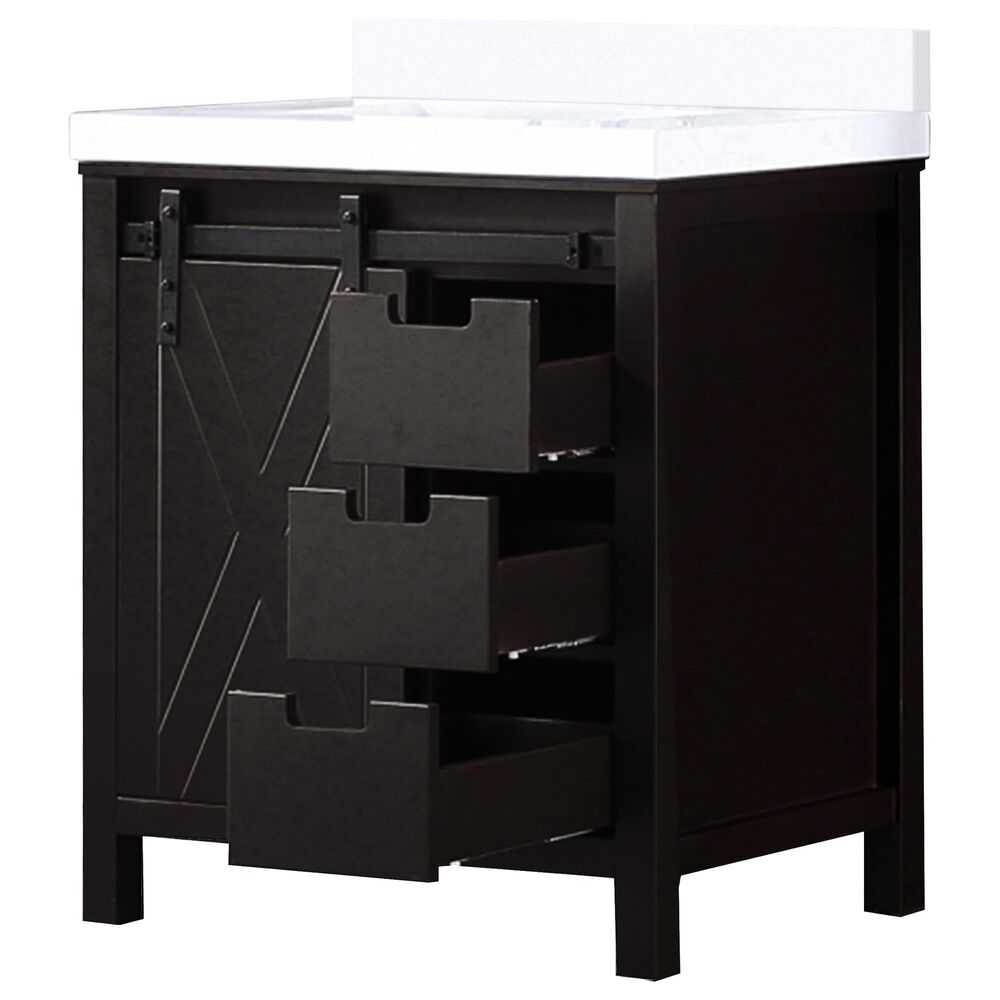 Lexora Home Marsyas 30&quot; Single Bathroom Vanity in Brown with White Quartz Top and Rectangular Sink, , large