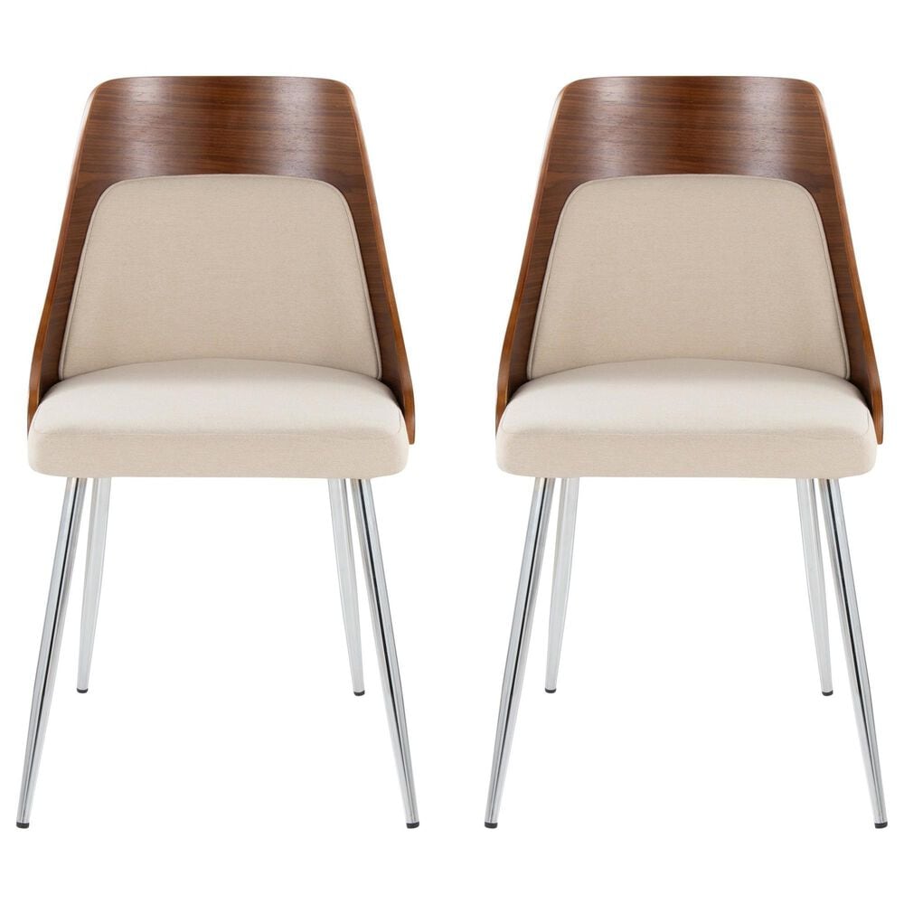 Lumisource Anabelle Side Chair with Cream Cushion in Chrome and Walnut &#40;Set of 2&#41;, , large