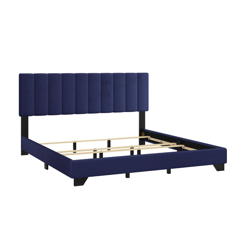 Richlands Furniture Reece King Upholstered Panel Bed in Sapphire Blue, , large