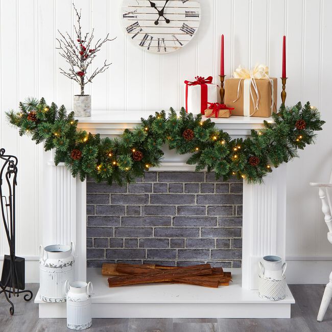 Nearly Natural Inc 6' Mountain Pine Garland with 35 White LED Lights