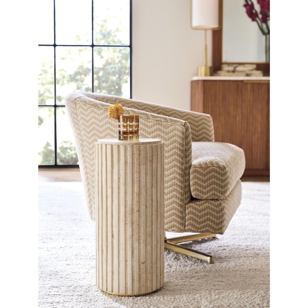 Lexington Home Brands Culver Chairside Table in Satin Gold and Limestone, , large