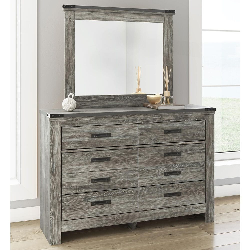 Ashley Frandern 6-Drawer Dresser and Mirror in Rustic Warm Gray, , large