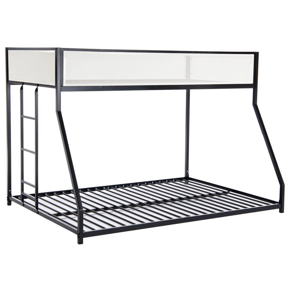 Hearth and Haven Adam Twin over Full Bunk Bed with White Mesh Guard Rail in Black, , large