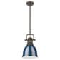 Golden Lighting Duncan 1-Light Small Pendant with Rod and Matte Navy Shade in Rubbed Bronze, , large