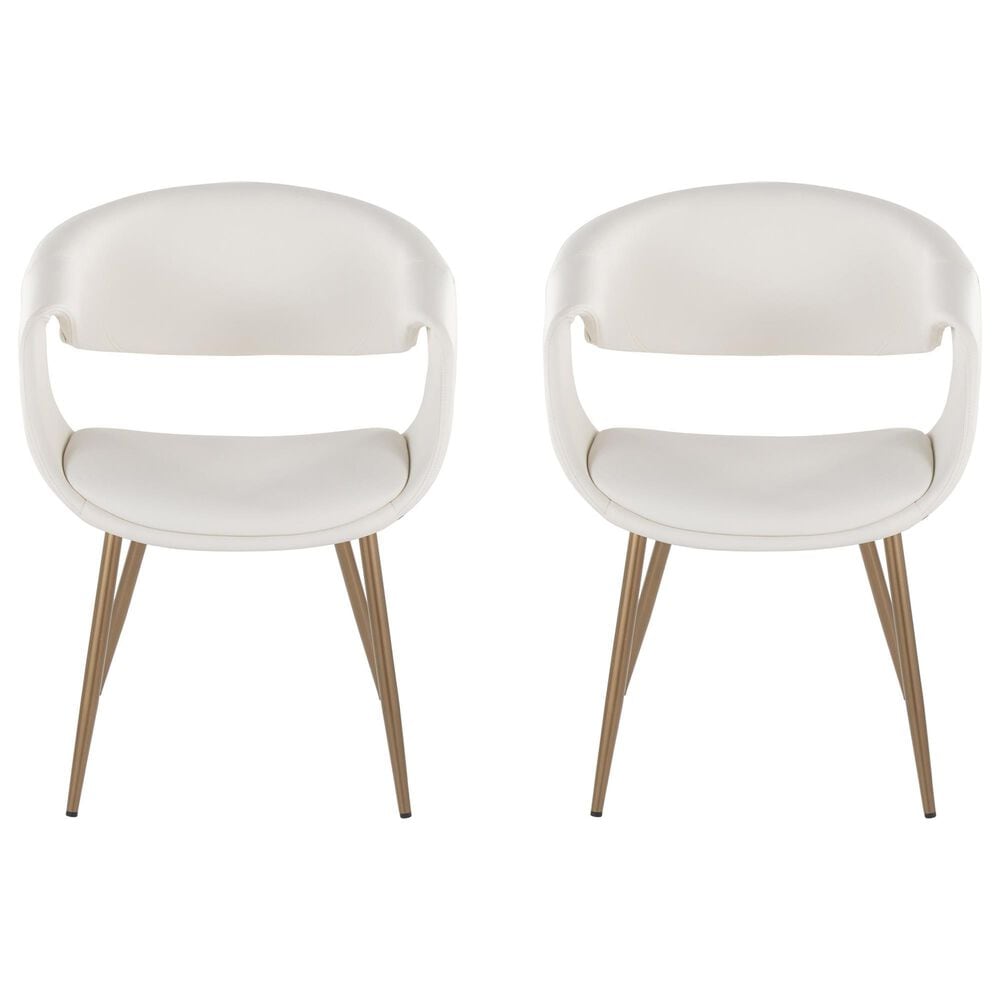 LumiSource Curvo Contemporary Upholstered Chair in Antique Copper Metal and White Faux Leather by LumiSource - Set of 2, , large