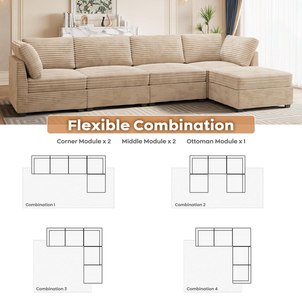 HOMLUX 5-Piece Mod Sectional with Ottoman in Beige, , large