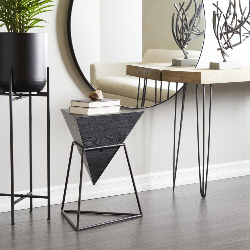 Maple and Jade Inverted Pyramid End Table in Black, , large