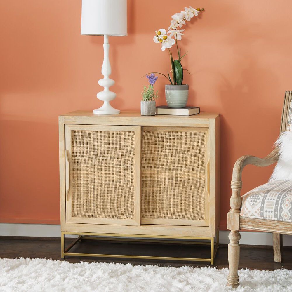 37B Urban Boho Raphael Cabinet with Two Sliding Doors in Natural and Gold, , large