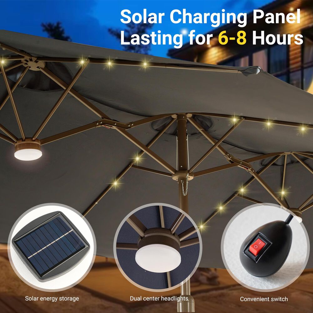 HOMLUX 15' Outdoor Market Umbrella with Sandbags Base and LED Lights in Dark Gray, , large