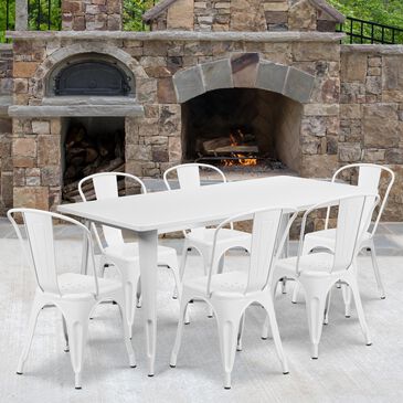 Flash Furniture 7-Piece Metal Table Set in White, , large